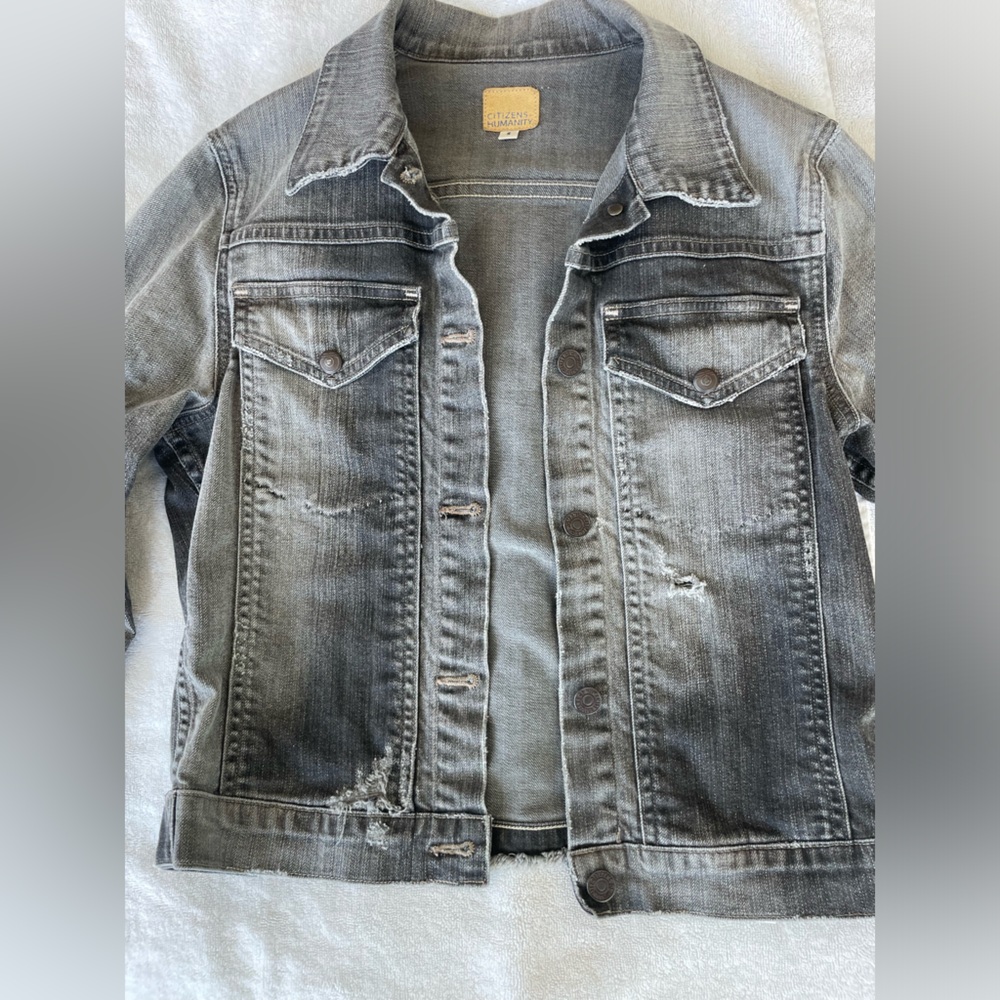 Citizens of Humanity Jean Jacket / black gray distressed classic fitted lovely S - Picture 2 of 16